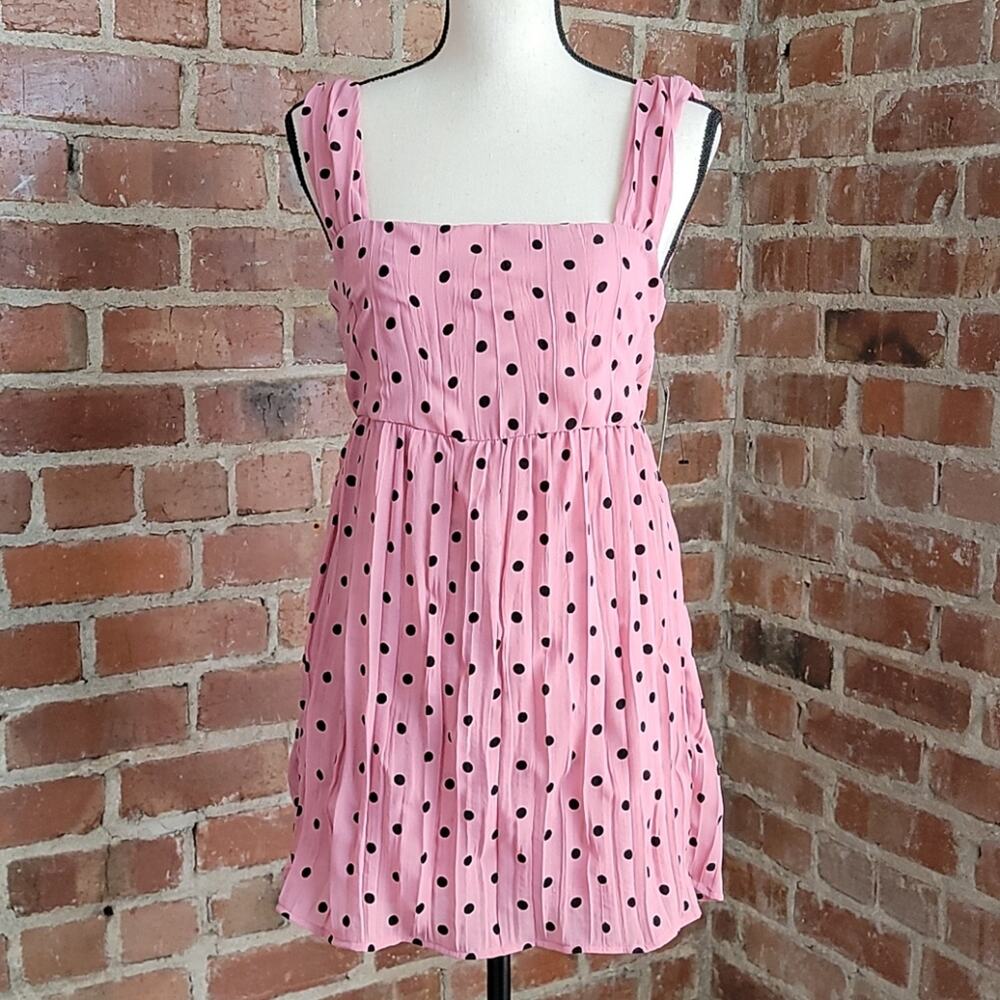 Lulus Such A‎ Flirt Pink Black Polkadot Sleeveless Mini Skort Dress Small NEW
